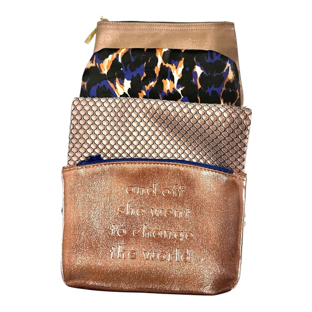 Makeup cosmetic brush zip bags metallic mesh abstract animal print purse 4 pc